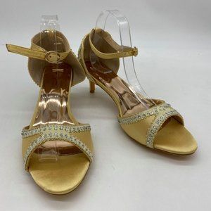 Yellow Peep Toe Rhinestones Crystal Studs Sandal